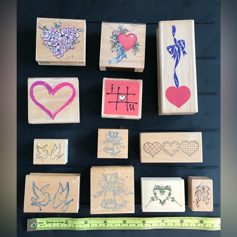 Vintage Wood Mounted Rubber Stamps 12 piece lot